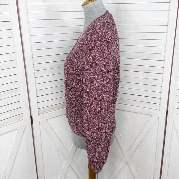 Old Navy Marled Pointelle Knit V Neck Crop Cardigan Sweater Burgundy Red Small - Picture 3 of 14